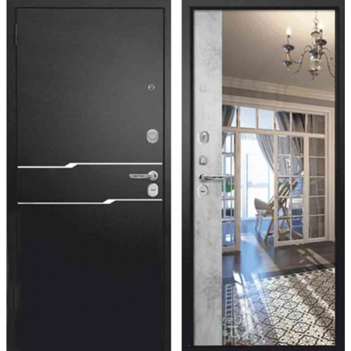 Дверь входная металлическая Аргус АНТАРЕС, Букле черный - Магнум светлый с зеркалом